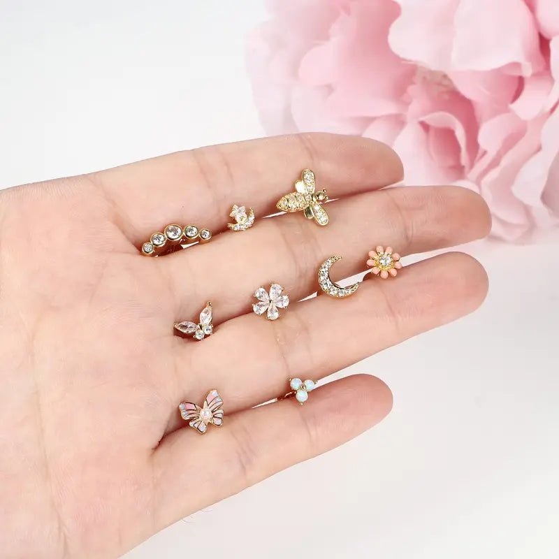Cartilage Earrings Stud for Women Surgical Steel Butterfly Flower Helix Tragus Jewelry