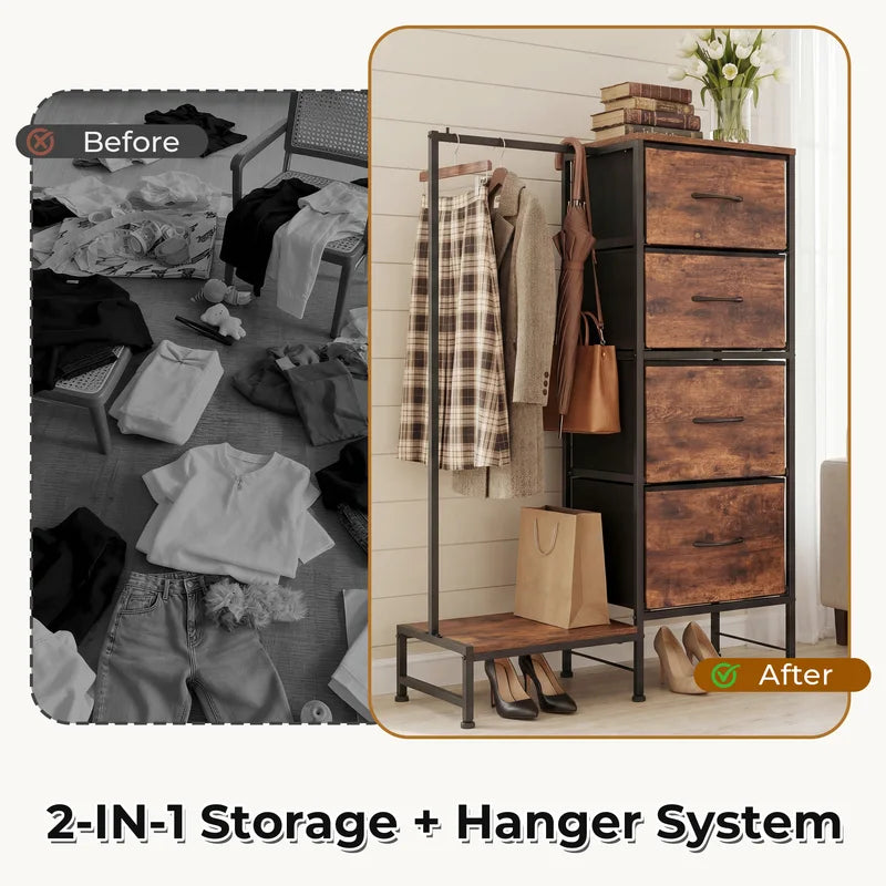 Multi-Functional Closet Organizer with Hanging Rack & Shoe Storage
