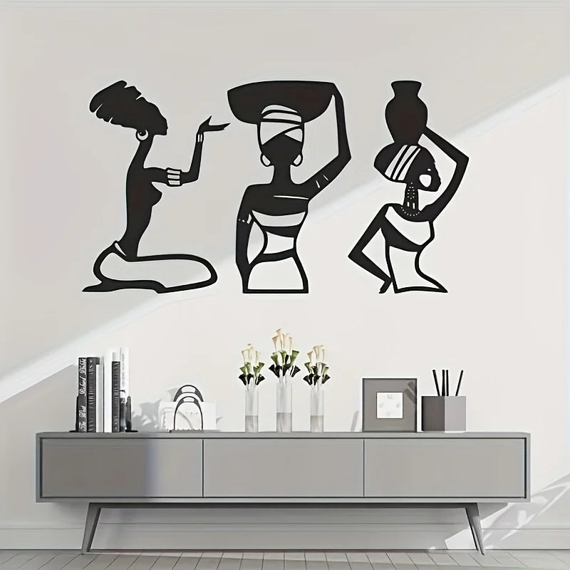 African Women Wall Art Decor Set - Metal Hanging Ornament for Living Room & Bedroom