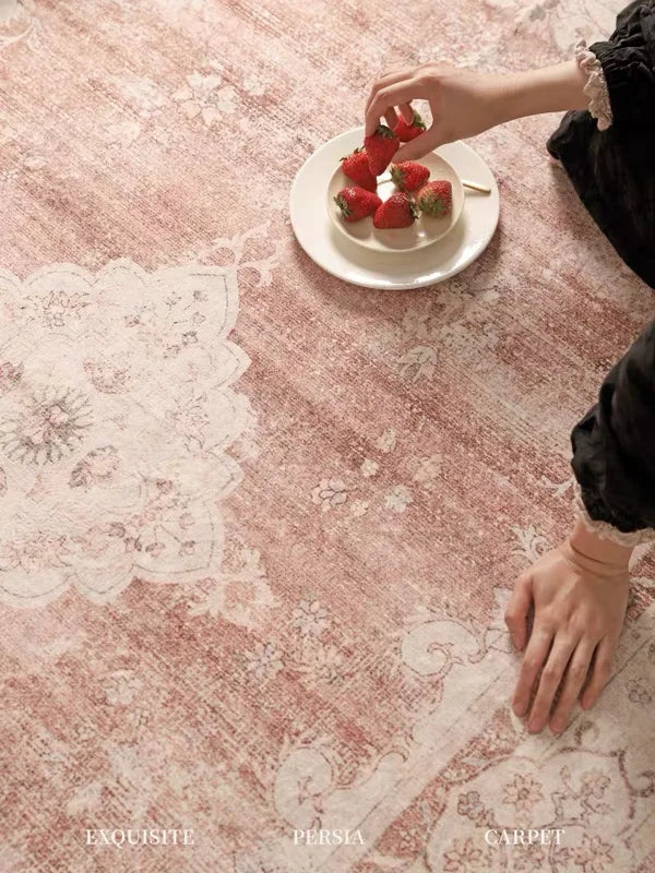 Persian Vintage Style Faux Cashmere Carpet Non-Slip Washable Bedroom Living Room Rug