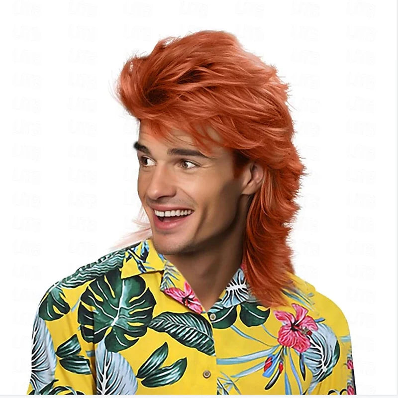 Men's Synthetic Mullet Wig for 70s & 80s Costume Parties - Unisex Cosplay Hairpiece