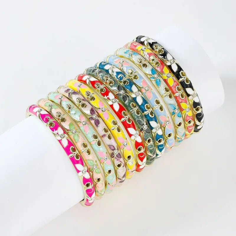 Vintage Enamel Floral Chinese Women’s Bracelet - Traditional Hand Jewelry Gift