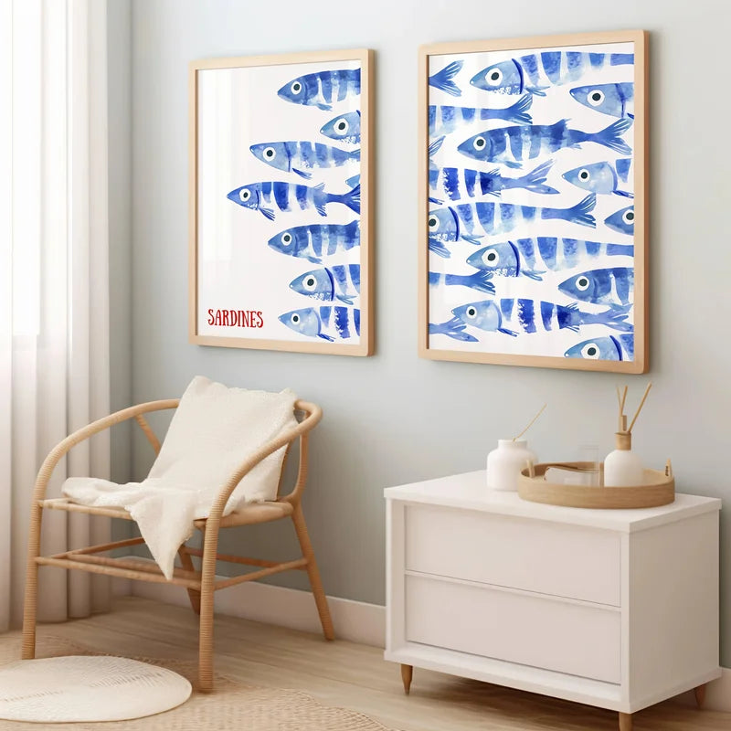Mediterranean Style Sardine Wall Art Canvas Poster - Modern Living Room Decor