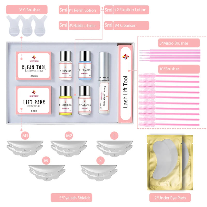 Lash Lift Kit with Eyelash Brushes & Pads - Long-Lasting Curl 6-8 Weeks