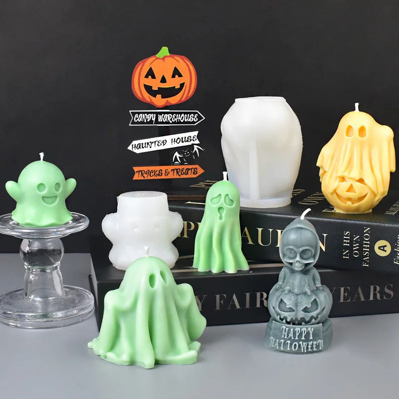 Halloween Ghost Candle Mold for DIY Pumpkin and Ghost Decorations, Silicone Craft Kit
