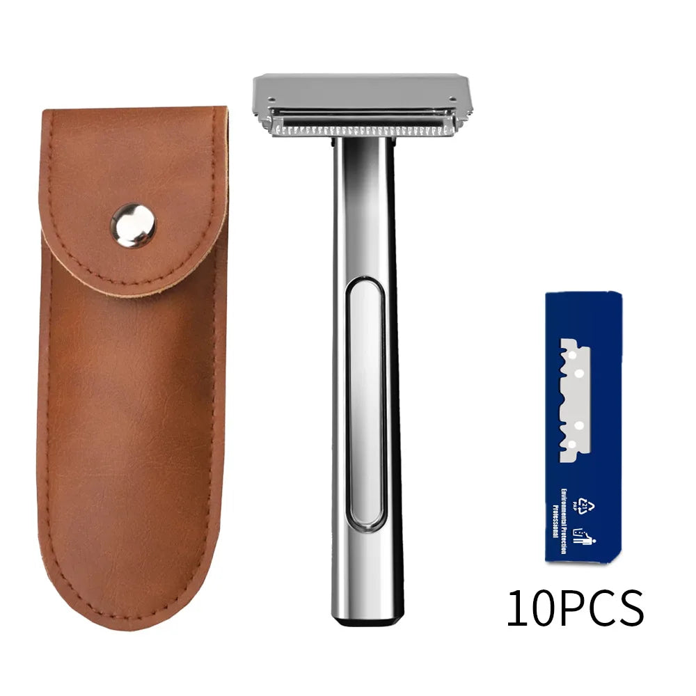 Safety Razor with Double-Edged Half Blades Metal Handle Gift Box Men’s Shaving