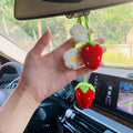 Cute Strawberry Car Hanging Decor - Knitted Fruit Pendant for Vehicle Interior