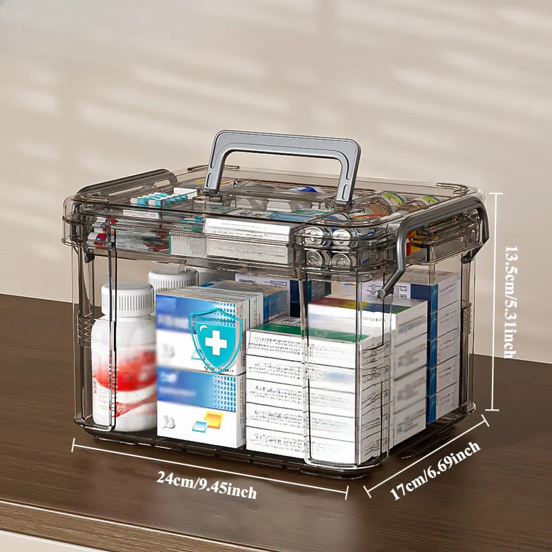 Multi-Purpose Medicine Organizer Storage Box with Labels and Tray
