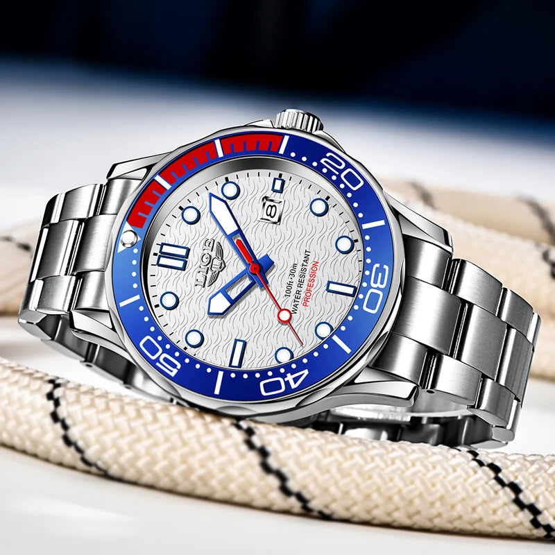 Luxury Men's Dive Watch Waterproof Sport Quartz Watch with Date and Luminous Dial