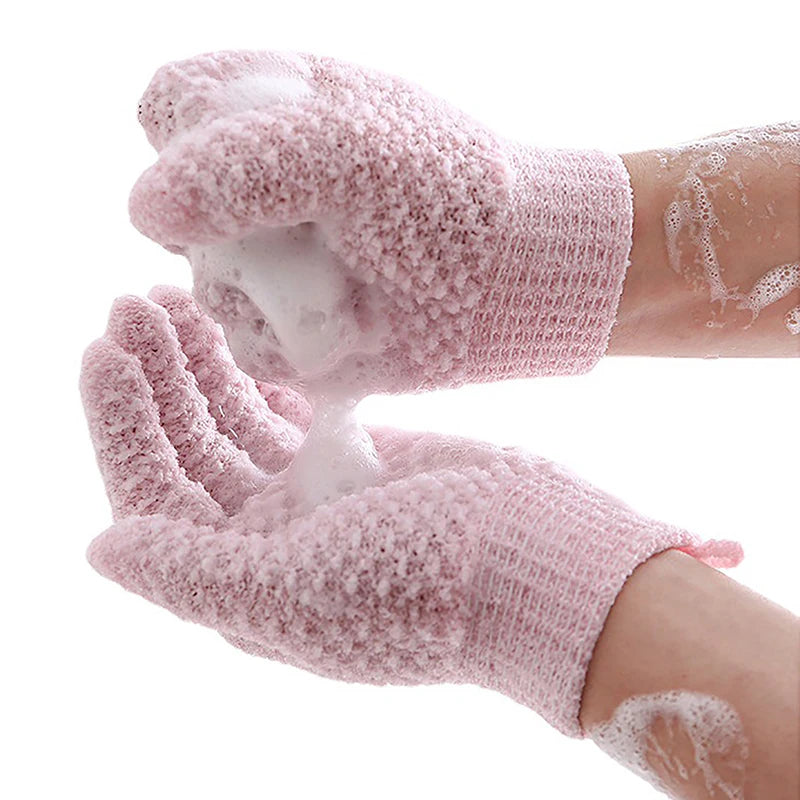 Exfoliating Shower Gloves for Body Peeling and Skin Moisturizing - Pink & Blue