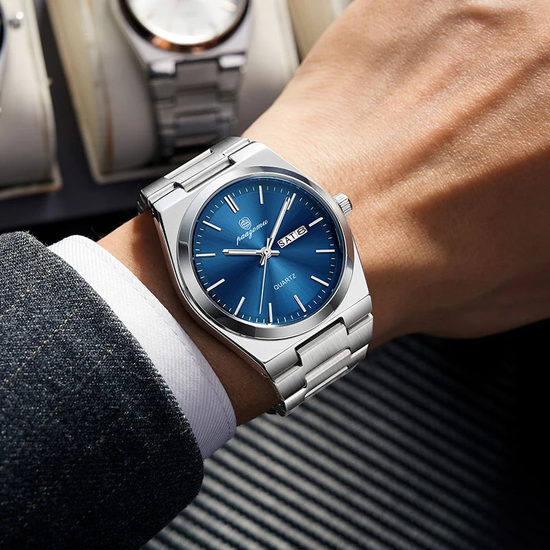 Men's Waterproof Quartz Watch with Luminous Dial and Chronograph | Multifunctional Stainless Steel Wristwatch