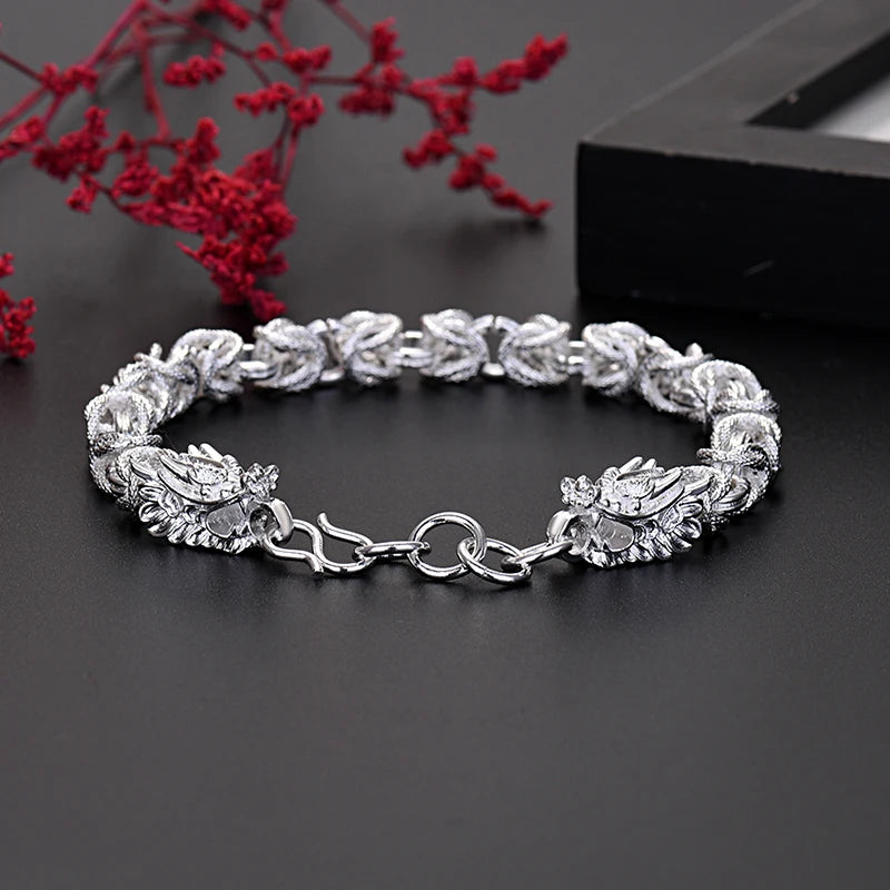Sterling Silver Dragon Head Bracelet for Men Women Jewelry Gift