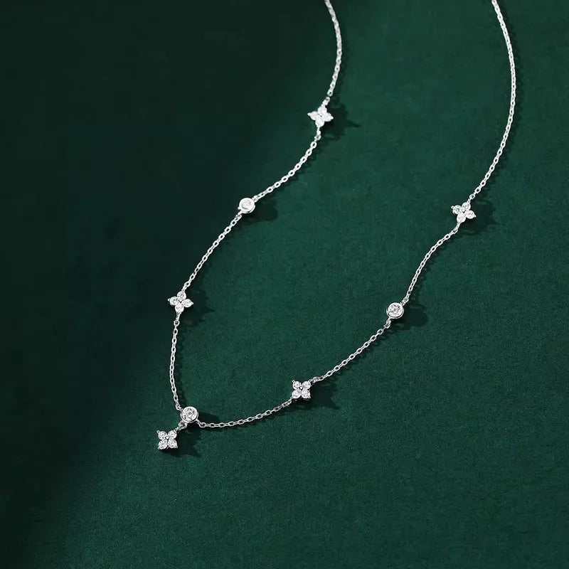Sterling Silver Clover CZ Choker Necklace 14K Gold Plated Dainty Chain