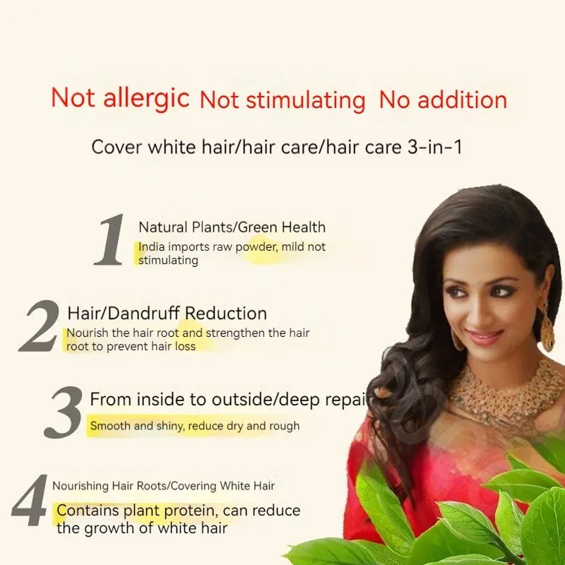 Natural Plant Henna Hair Dye Powder for Gray Coverage & Nourishing - Brown Black Indigo