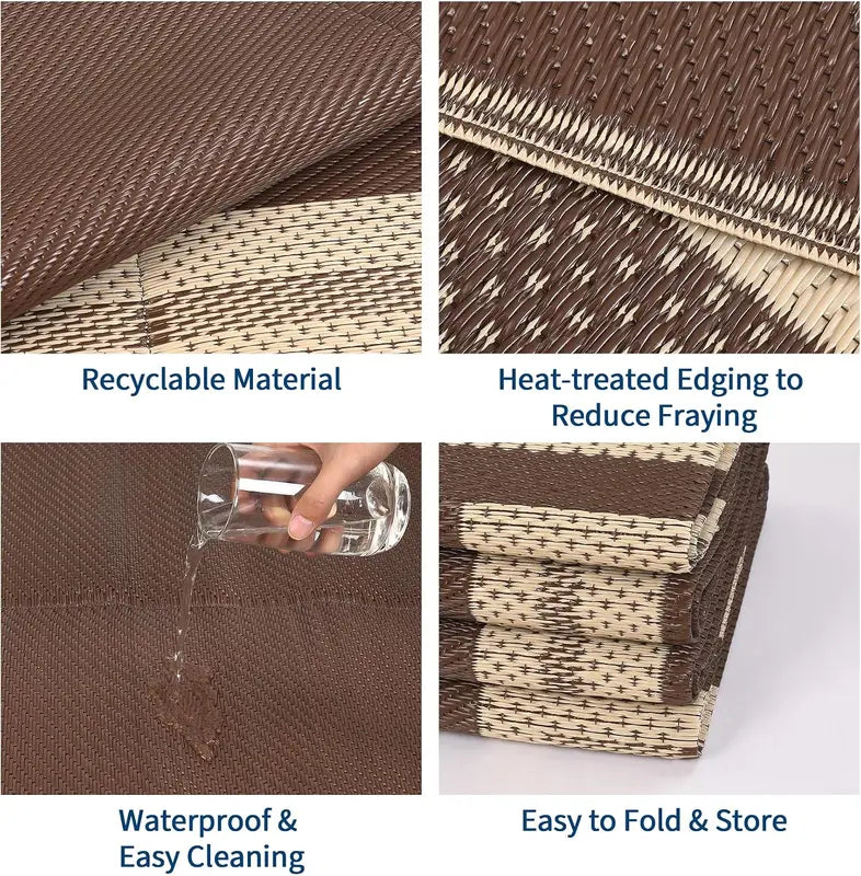 Outdoor Reversible Border Rug - Washable Foldable Indoor & Outdoor Carpet for Patio, Living Room, RV