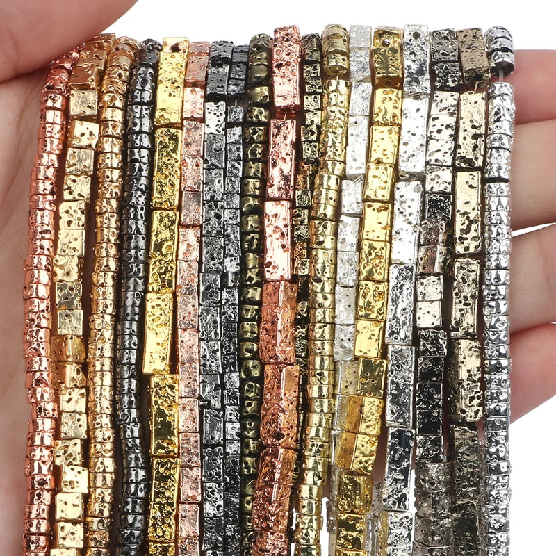 Natural Lava Stone Beads for Jewelry Making - Flat Round, Cube & Square Loose Beads