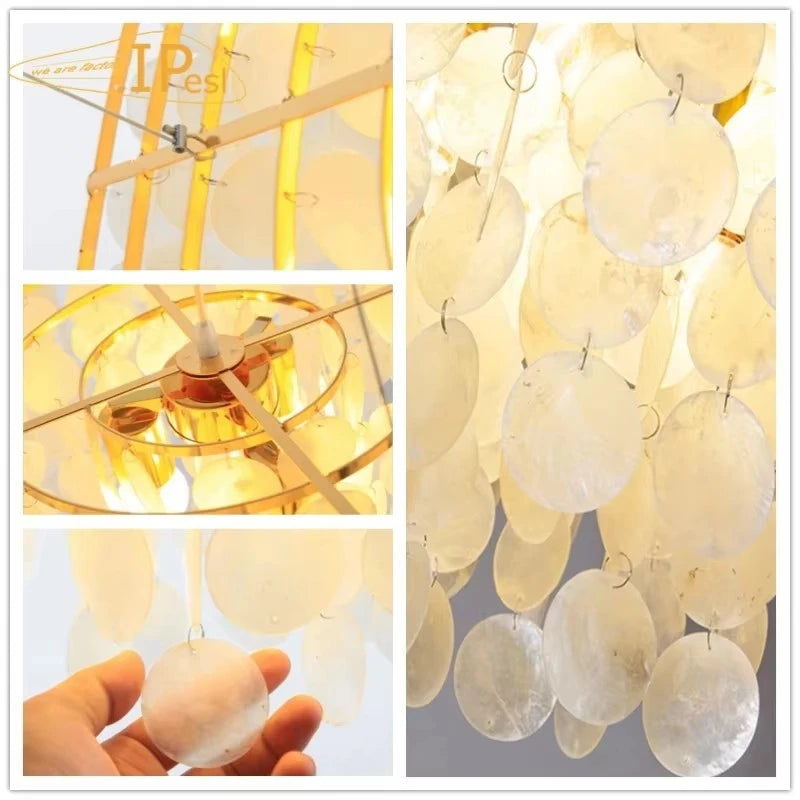 Minimalist Shell Wind Chime Chandelier with Changeable LED Lighting – Romantic Living Room Decor
