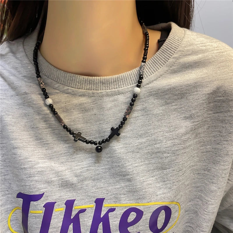 Kpop Goth Vintage Y2K Star Pendant Beaded Chain Necklace for Women & Men