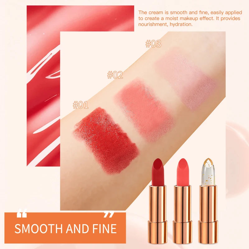 Matte Lipstick Set with Glitter Rose Gold Case - 3 Shades, Mirror & Chain, Gift Box