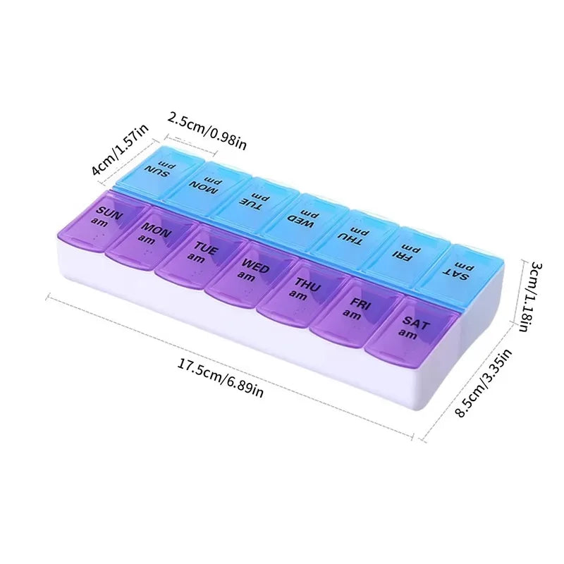 Double Row Portable Medicine Organizer Box 14-Day Large Capacity Storage