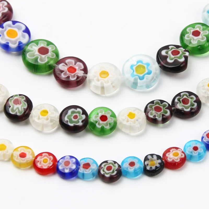 Glass Beads for Jewelry Making - Millefiori Flower Flat Round Spacer Beads