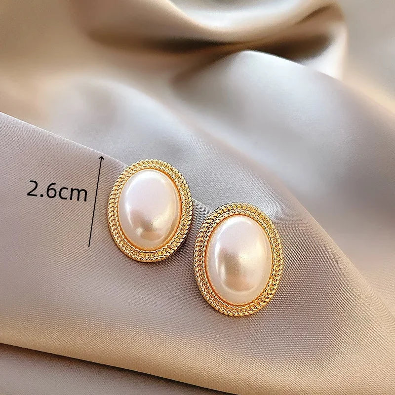 Delicate Baroque Imitation Pearl Oval Stud Earrings for Women - Korean Style Jewelry
