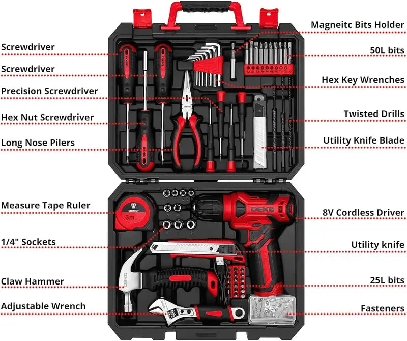 Cordless Drill Set with 126 Pieces - 8V Rechargeable Hand Tool Kit for DIY & Home Repairs