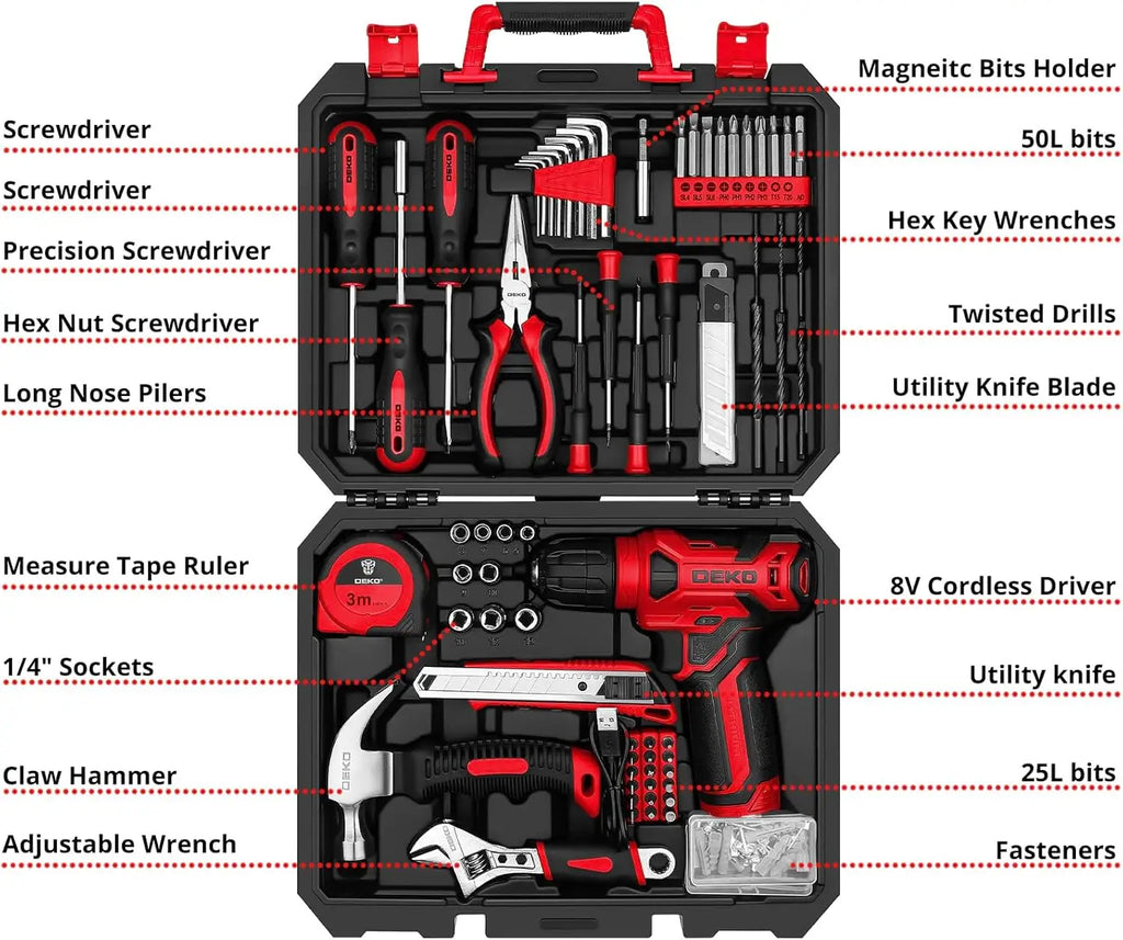 Cordless Drill Set with 126 Pieces - 8V Rechargeable Hand Tool Kit for DIY & Home Repairs