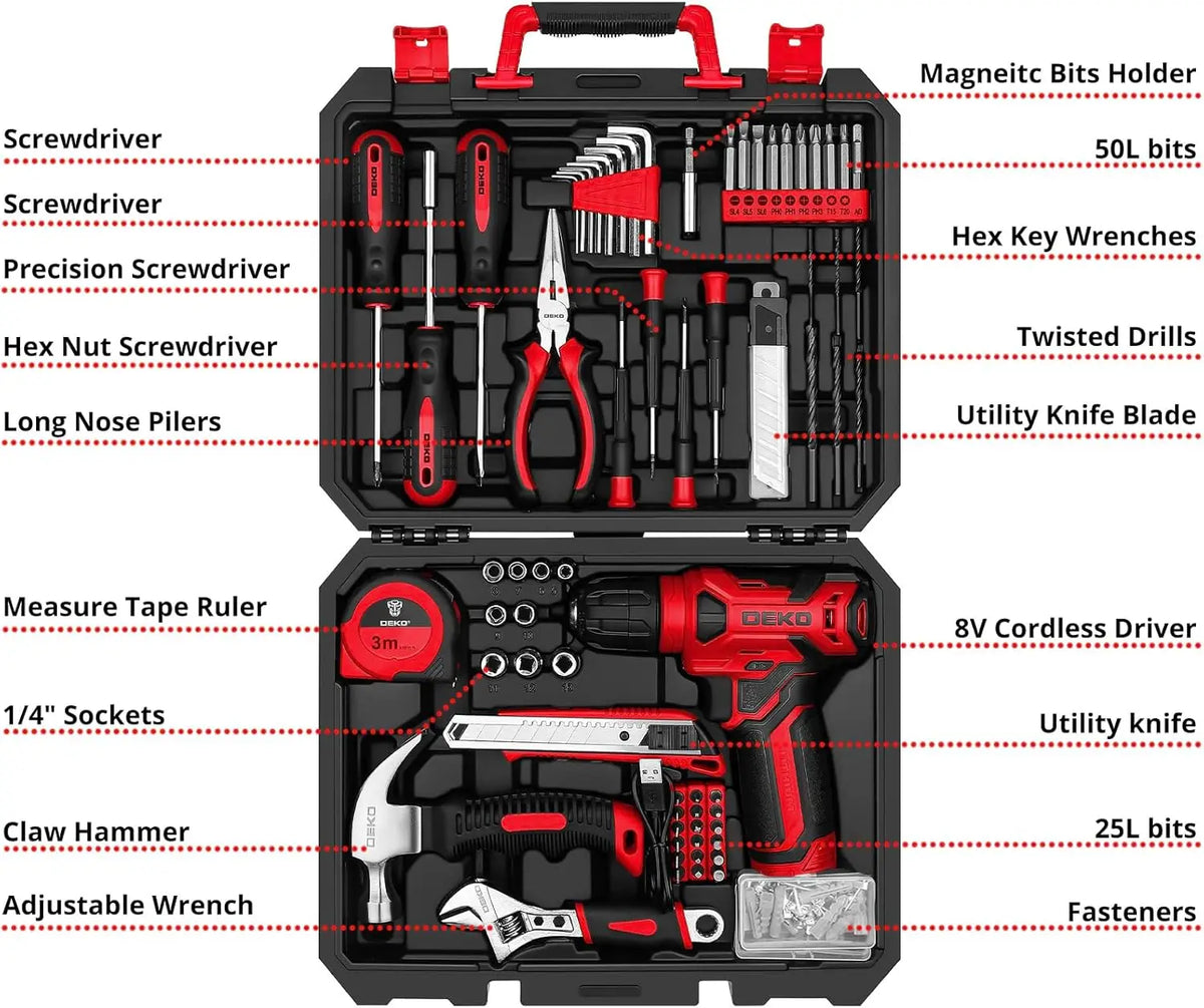 Cordless Drill Set with 126 Pieces - 8V Rechargeable Hand Tool Kit for DIY & Home Repairs