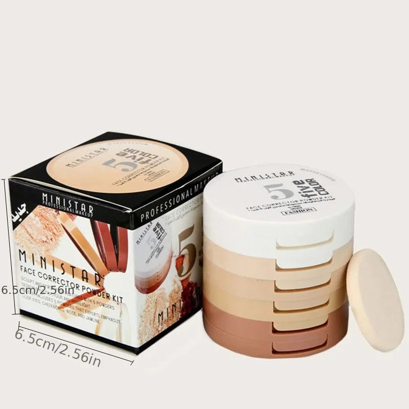 Concealer & Contouring Powder Set - 5 Colors Brighten & Oil Control Makeup