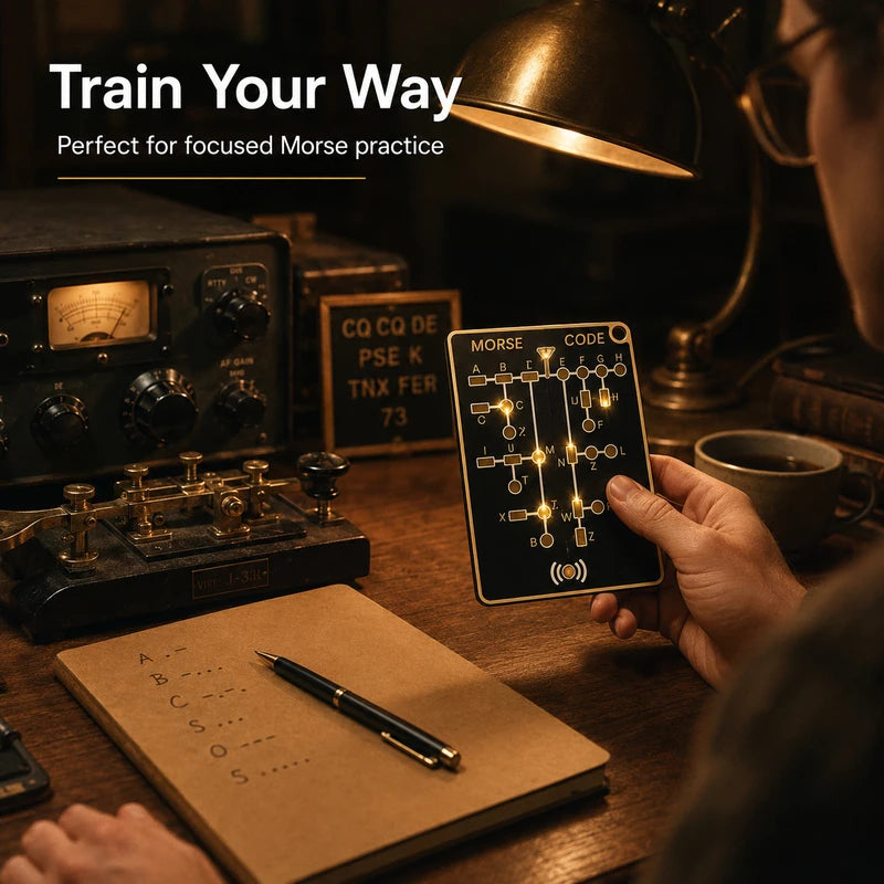 Pocket Portable Morse Code Trainer Card LED Educational Learning Tool