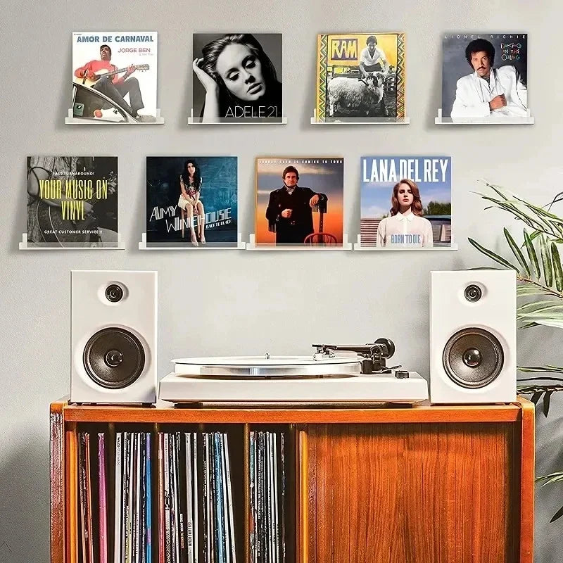 Acrylic Record Display Shelf Set - Wall Mount Vinyl Album Storage Racks - Clear 2pcs