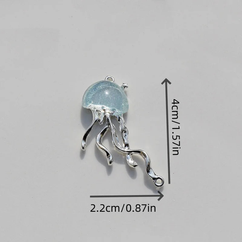8pcs Ocean Animal Enamel Charm Beads for Jewelry Making - Jellyfish Dangle 40x22mm