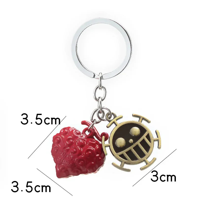 Anime One Piece Metal Keychain Luffy Ace Law Devil Fruit Pendant Keyring Gift