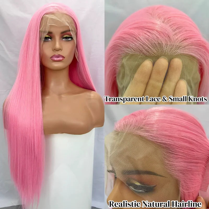250% Density Light Pink Human Hair Wig 30 Inch Lace Frontal 13x6
