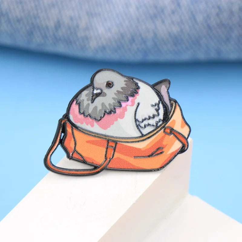 Cartoon Pigeon Enamel Lapel Pin for Bags and Clothing - Funny Bird Brooch Badge