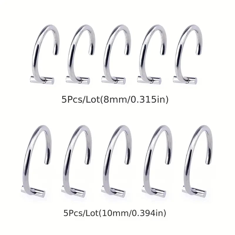 5pcs Hypoallergenic Clip-On Lip Rings Stainless Steel Fake Piercing Hoops for Women and Men