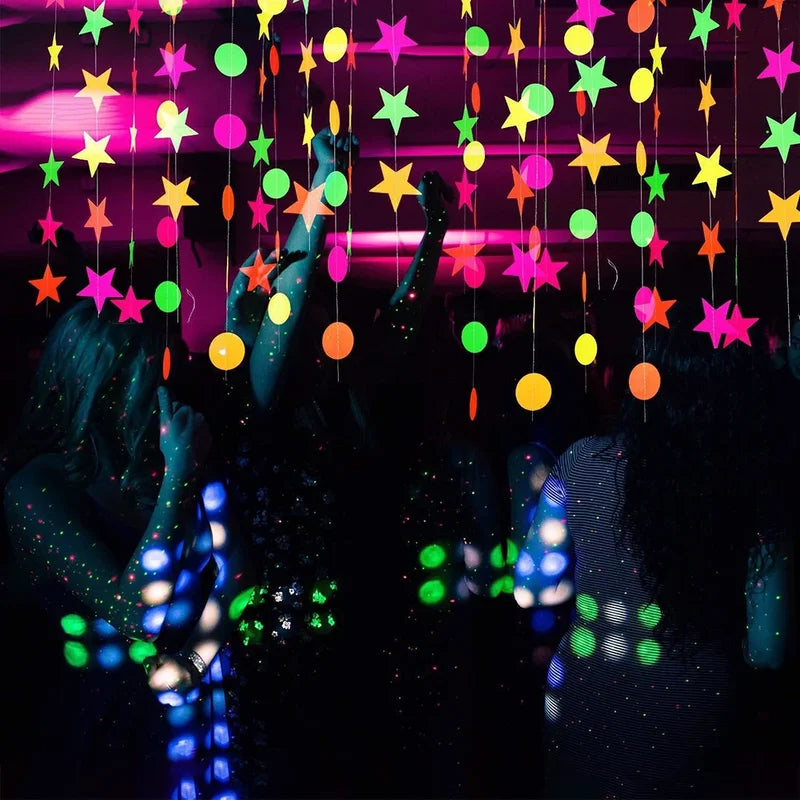 Neon Fluorescent Garland & Banner Set for Blacklight Party Decor - Birthday Xmas