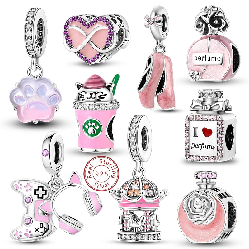 Sterling Silver Pink Pendant Charm for DIY Jewelry Bracelets & Necklaces