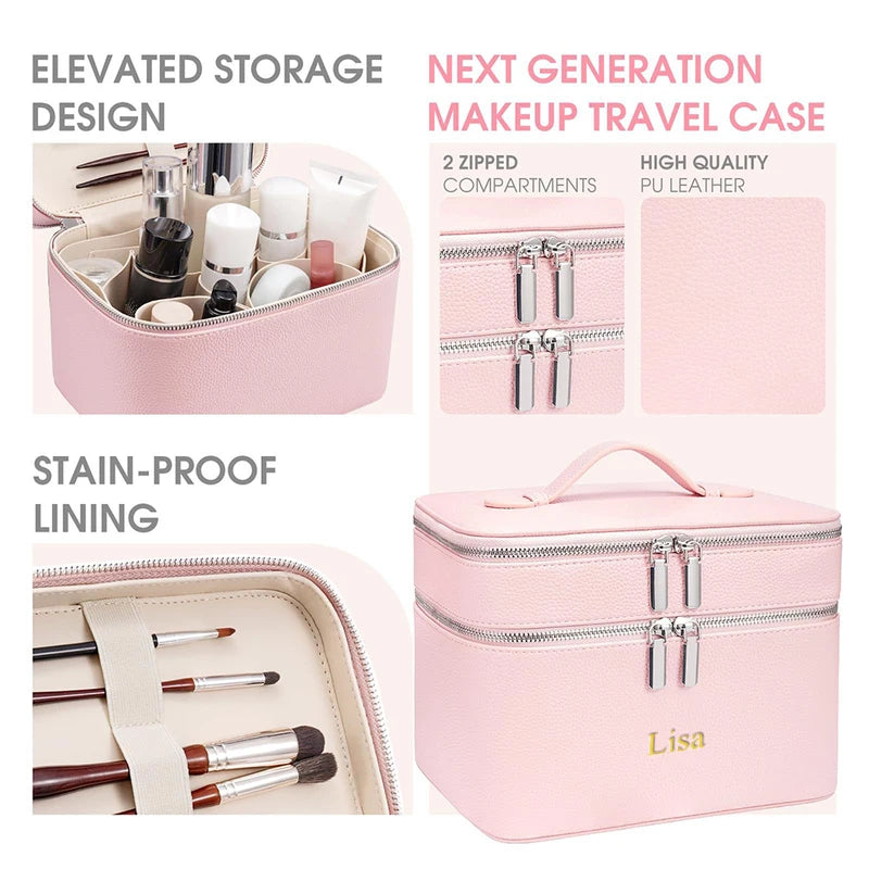 Customized Double-Layer Portable Makeup Bag with Multi-Partition Storage