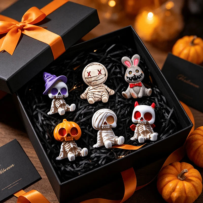 Halloween Resin Skeleton Mummy Figurines Set for DIY Miniature Decor - 6 Pieces