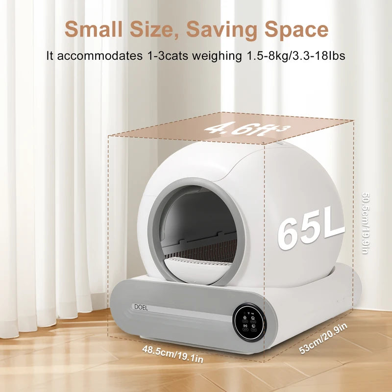 Automatic Self-Cleaning Cat Litter Box with APP Control & Large 65L Capacity