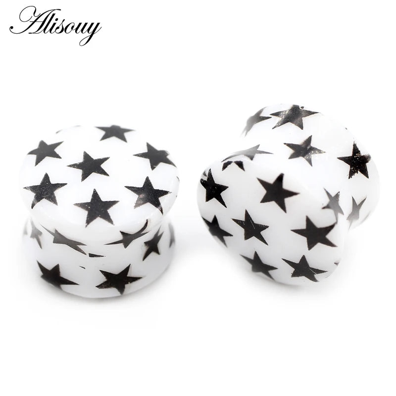 2PCS Acrylic Star Flared Ear Gauges Plugs Body Jewelry with Multiple Sizes