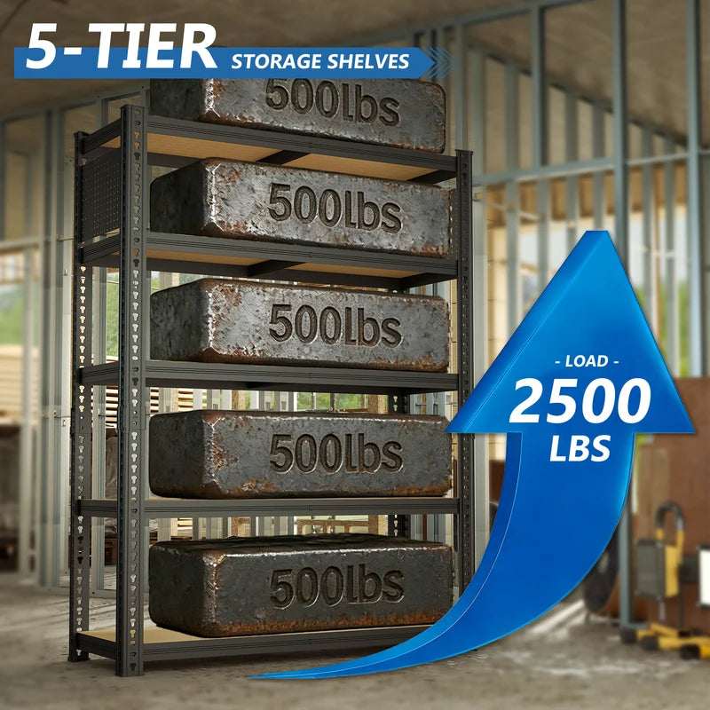 Heavy-Duty 5-Tier Adjustable Metal Shelving Unit with Pegboard System for Basement Garage Warehouse