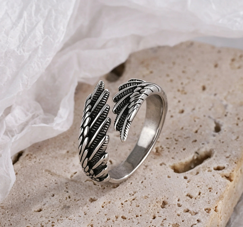 Unisex Angel Demon Wings Creative Ring Sterling Silver-Color Jewelry Adjustable