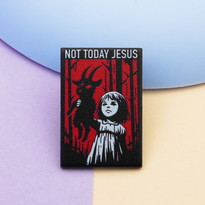 Not Today Jesus Satan Metal Enamel Brooch - Gothic Goat Lapel Pin, Halloween Gift