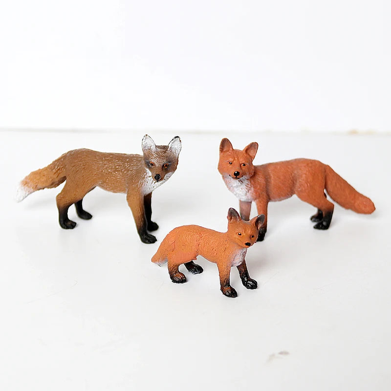 Hand-Painted Woodland Animal Figurines Set - Realistic Fennec Fox, Arctic Fox, Tanuki Cat Miniatures for Kids & Educational Play