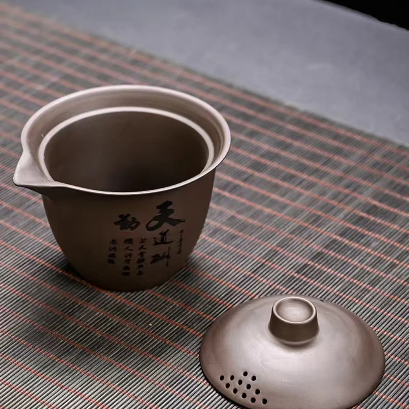 Portable Ceramic Tea Set with 3 Cups and Storage Bag - Camping & Travel