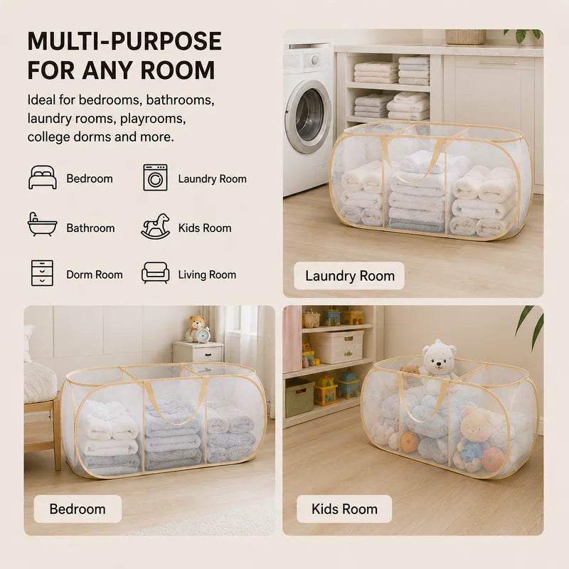 Large Capacity Kids Toy Storage Basket with Breathable Mesh Mesh Bag for Dolls and Laundry