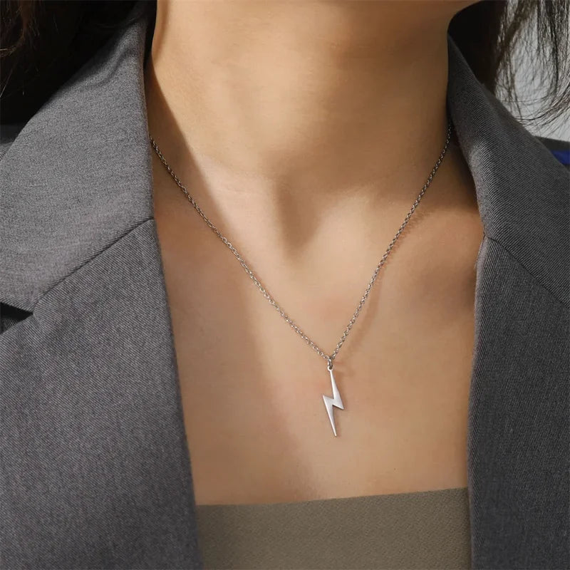 Skyrim Lightning Pendant Necklace - Geometric Stainless Steel Chain Jewelry for Women Men